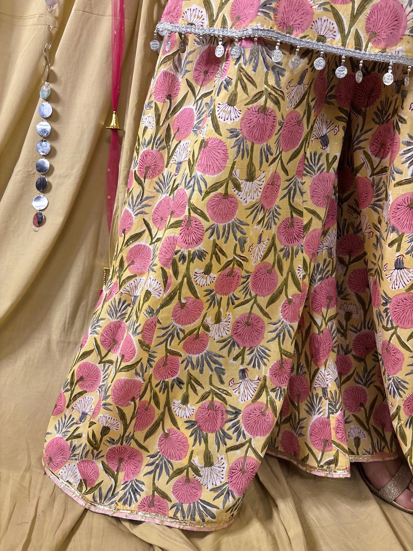 Basanti Short Kurti with Kali Pants Set with Corset Back