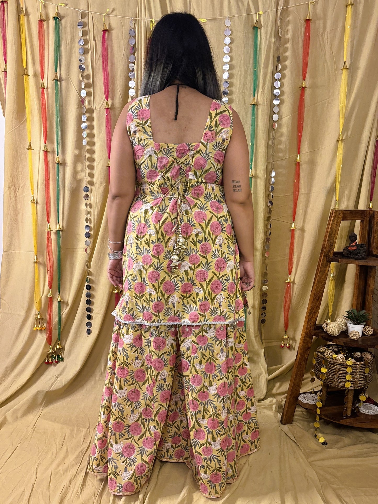 Basanti Short Kurti with Kali Pants Set with Corset Back