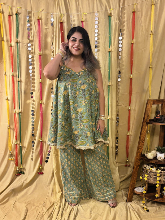 Hoor Hand Block Printed Flared Top with Fit Flare Pants