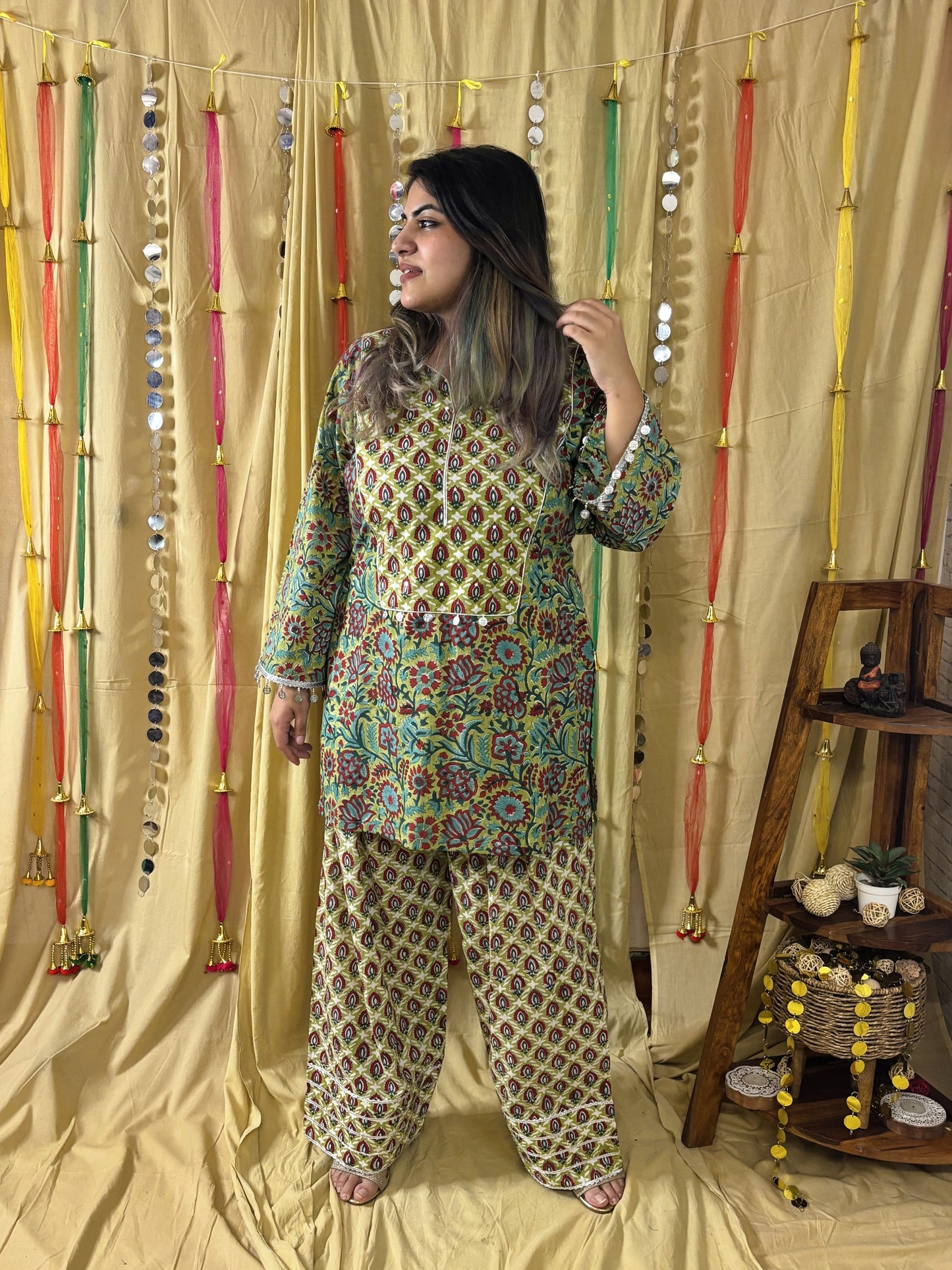 Elina Hand Block Printed Short Kurti with Farshi Salwar