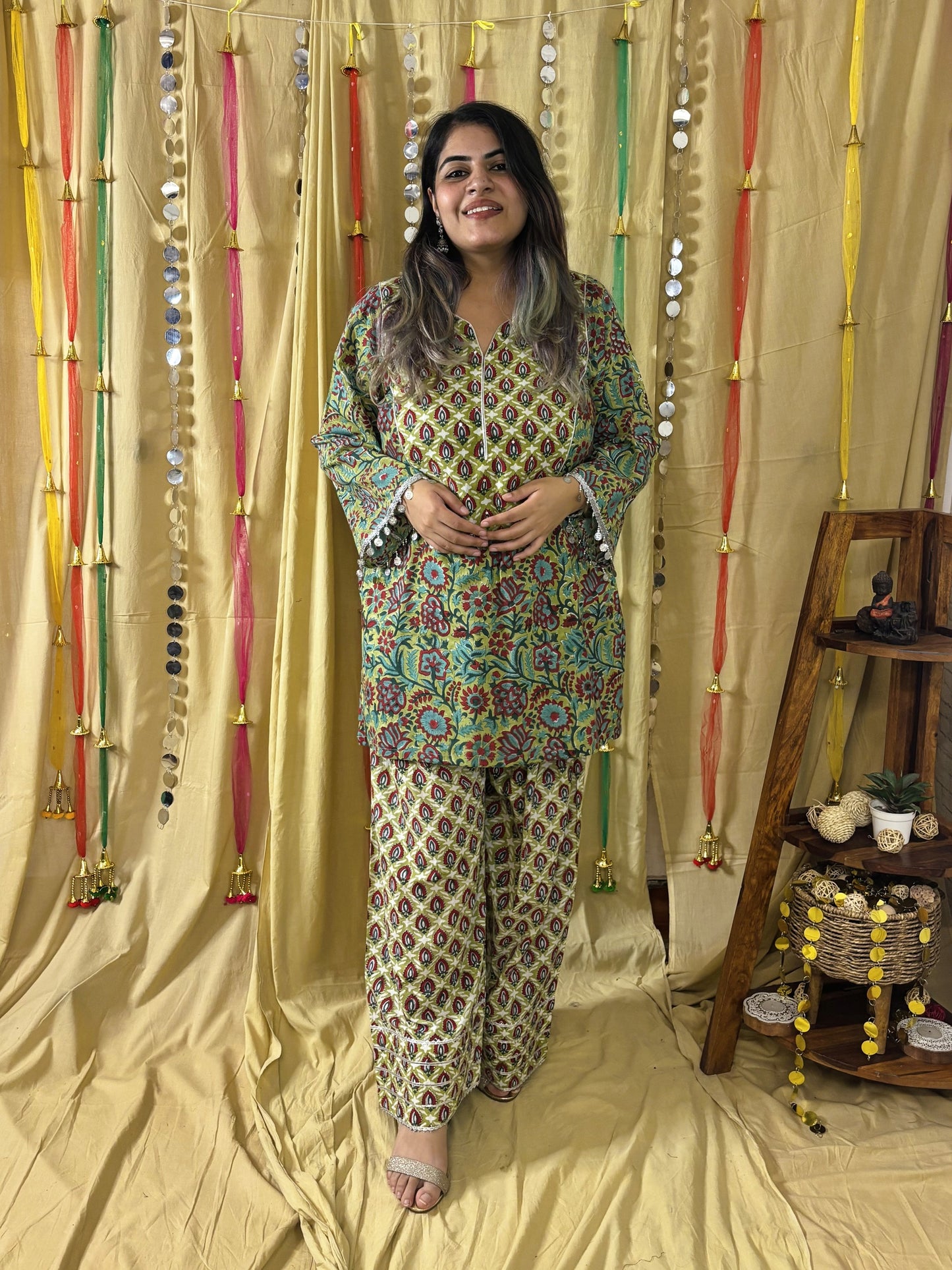 Elina Hand Block Printed Short Kurti with Farshi Salwar