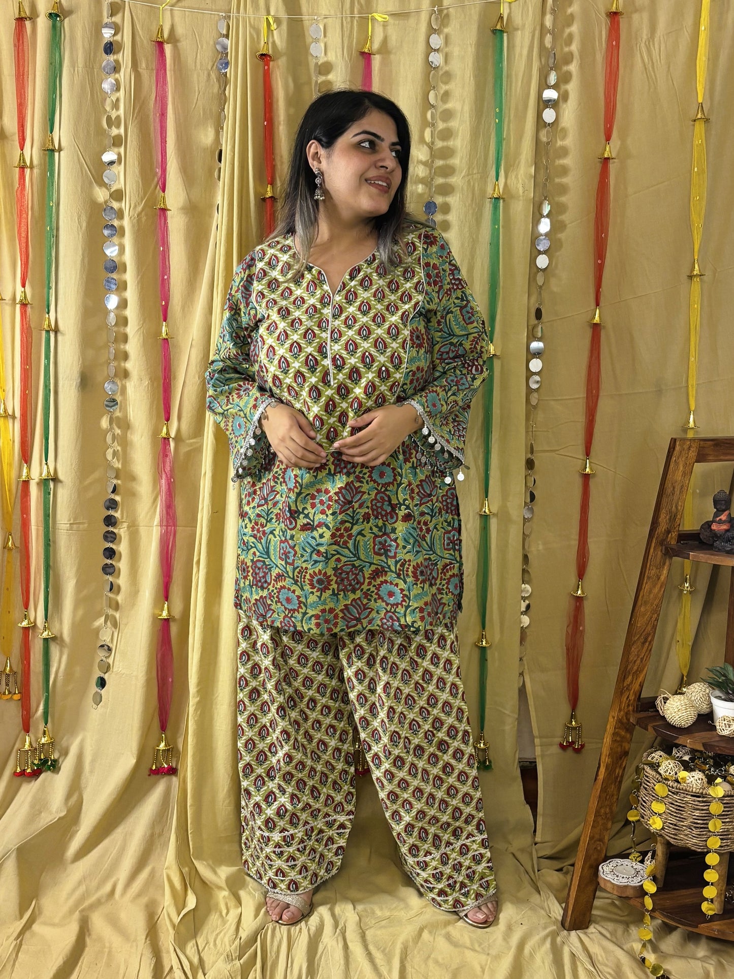 Elina Hand Block Printed Short Kurti with Farshi Salwar