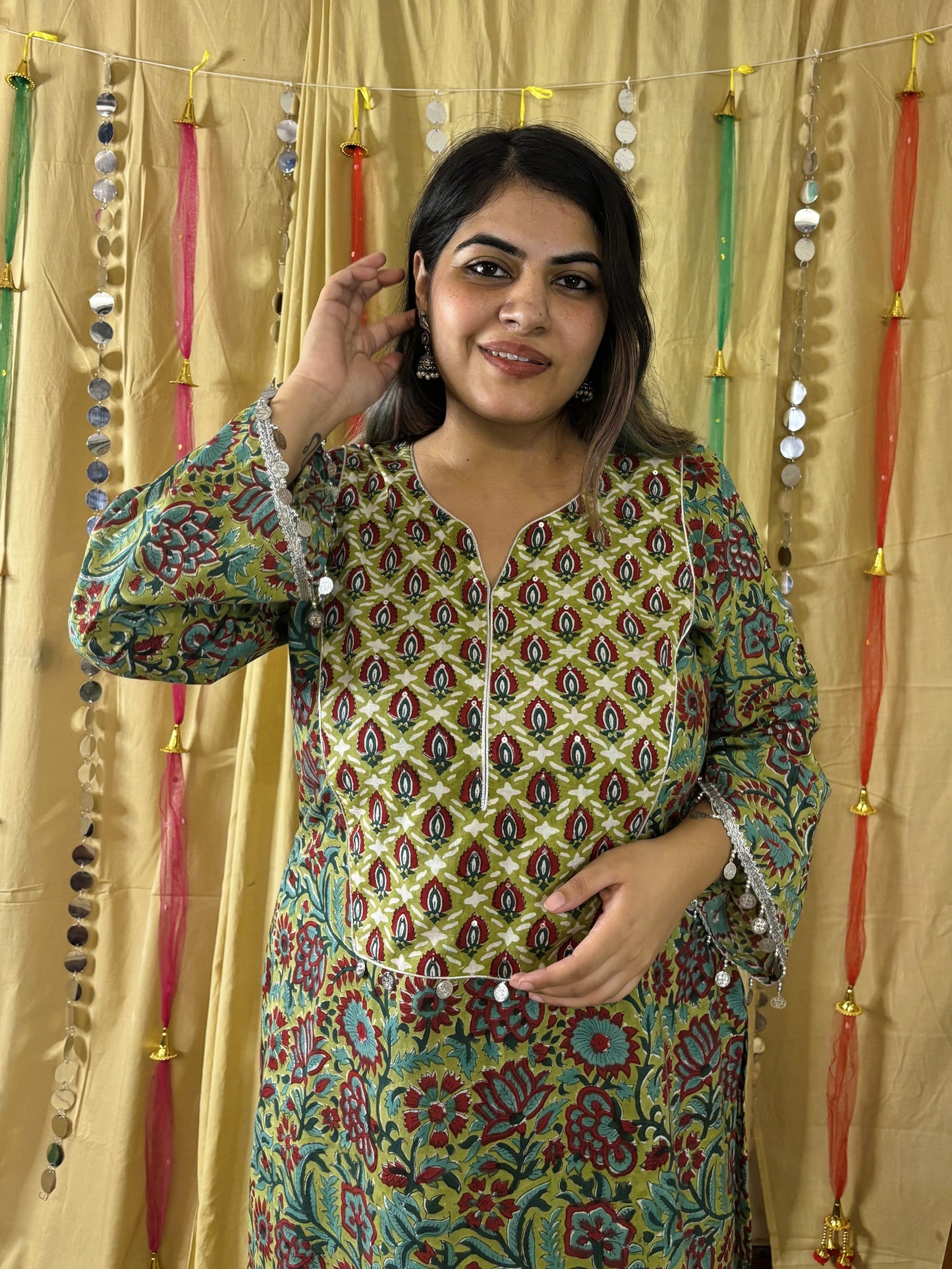 Elina Hand Block Printed Short Kurti with Farshi Salwar
