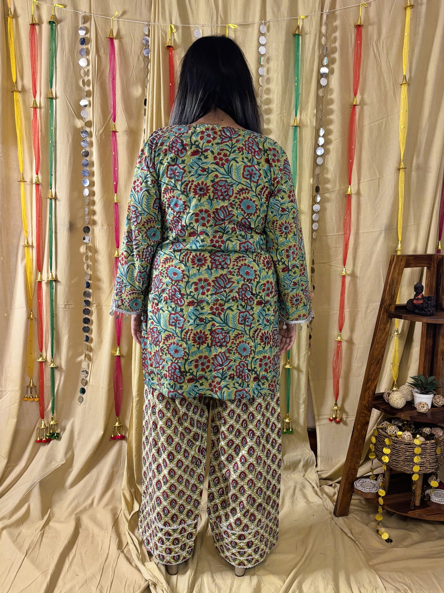 Elina Hand Block Printed Short Kurti with Farshi Salwar