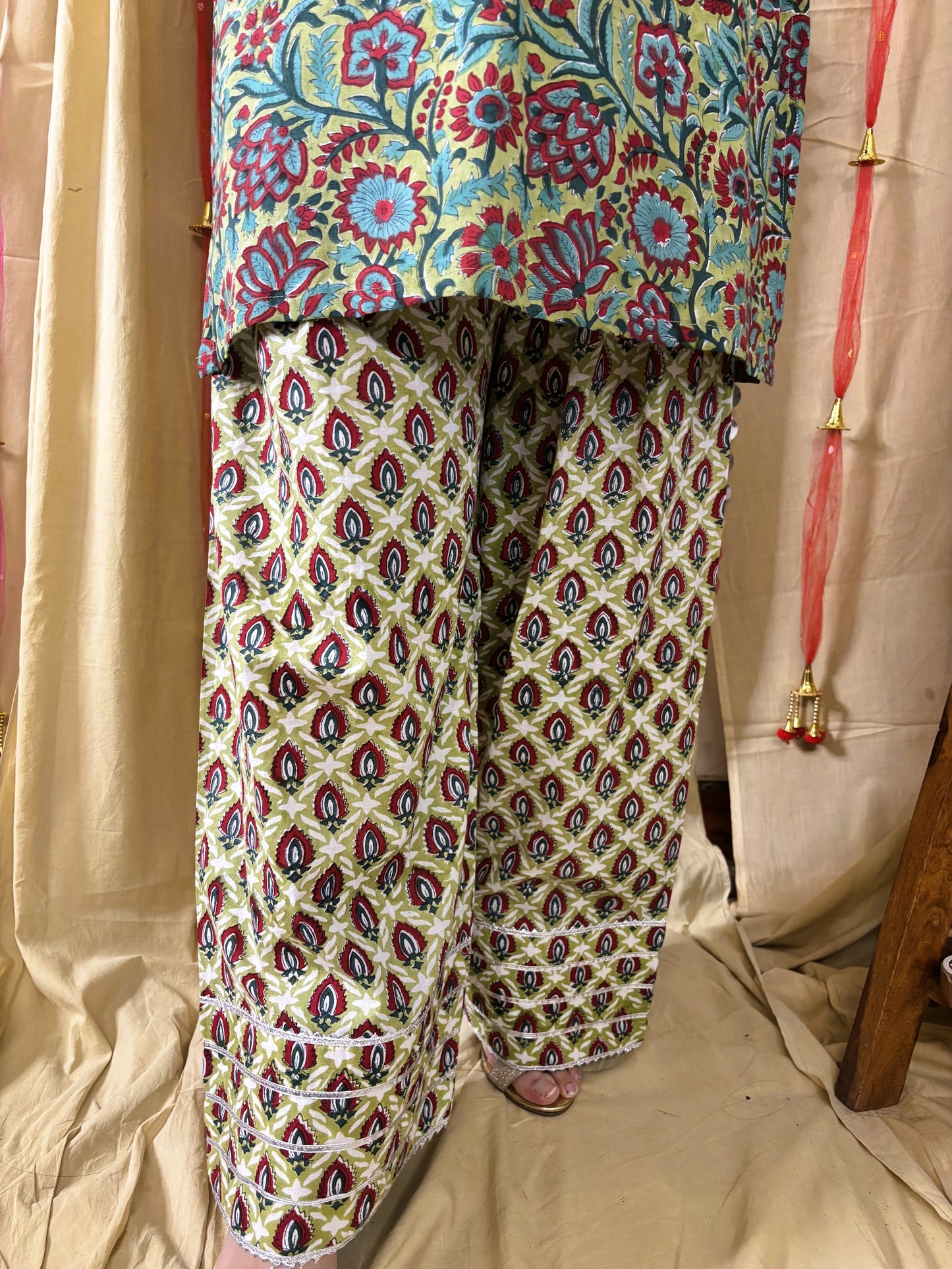 Elina Hand Block Printed Short Kurti with Farshi Salwar