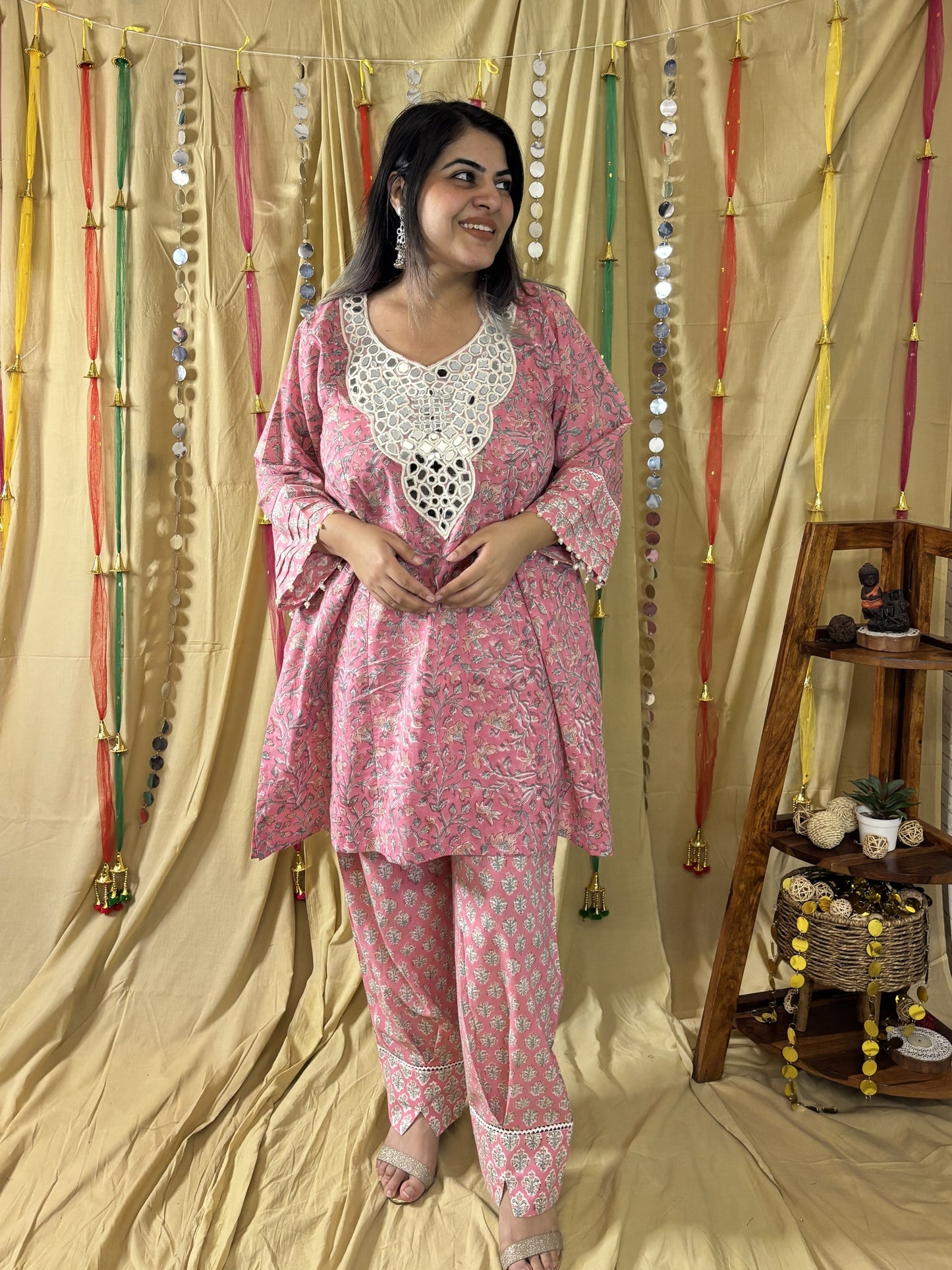 Pariza Hand Block printed Choga Cut Short Kurti with Afghani Salwar