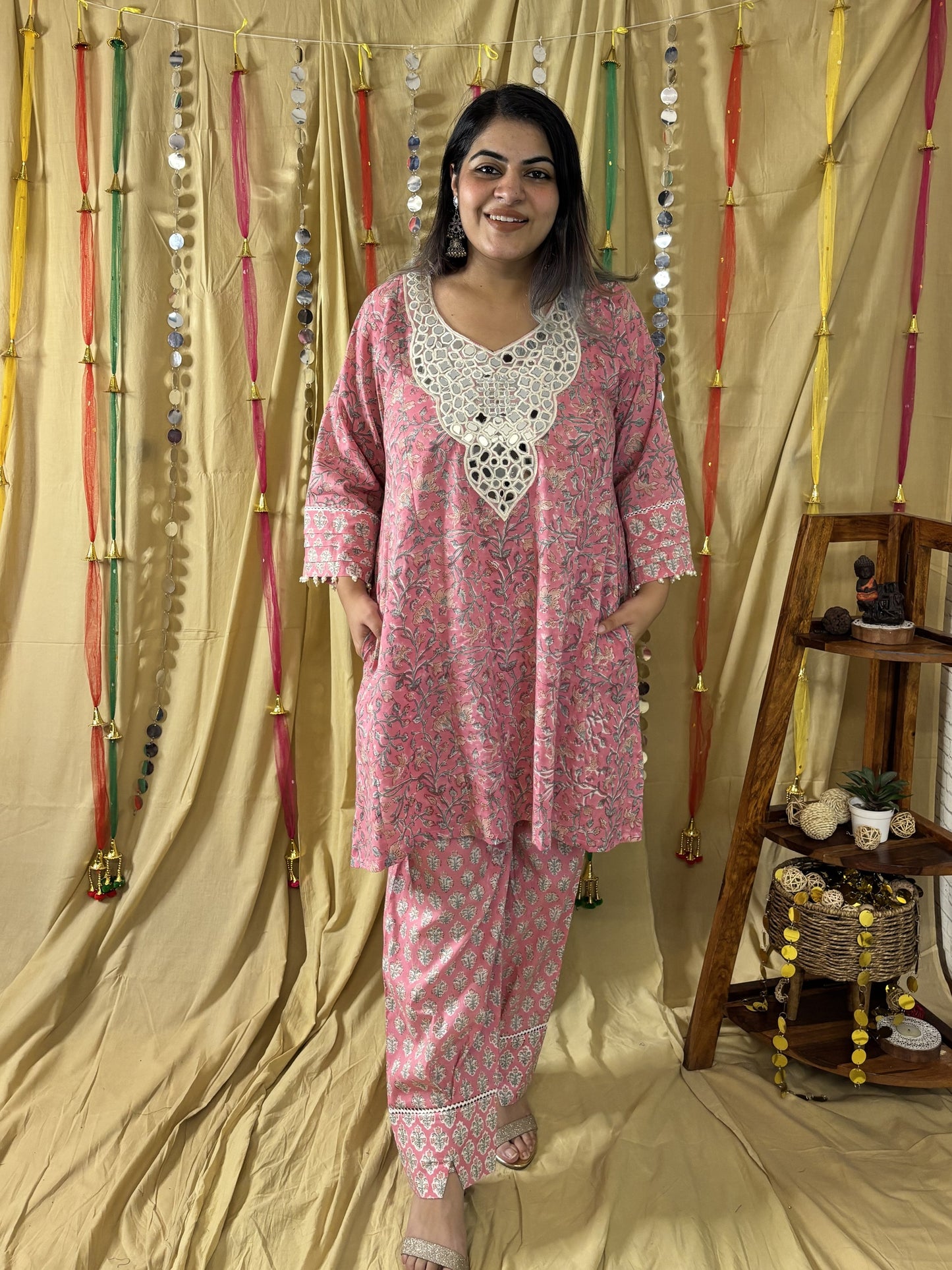 Pariza Hand Block printed Choga Cut Short Kurti with Afghani Salwar