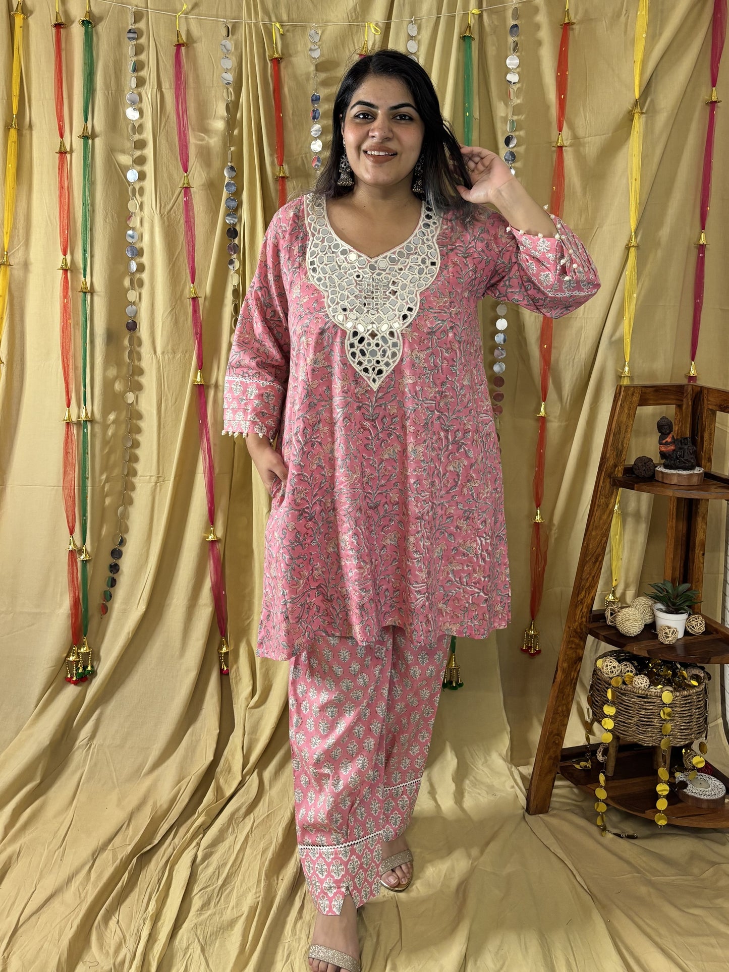 Pariza Hand Block printed Choga Cut Short Kurti with Afghani Salwar