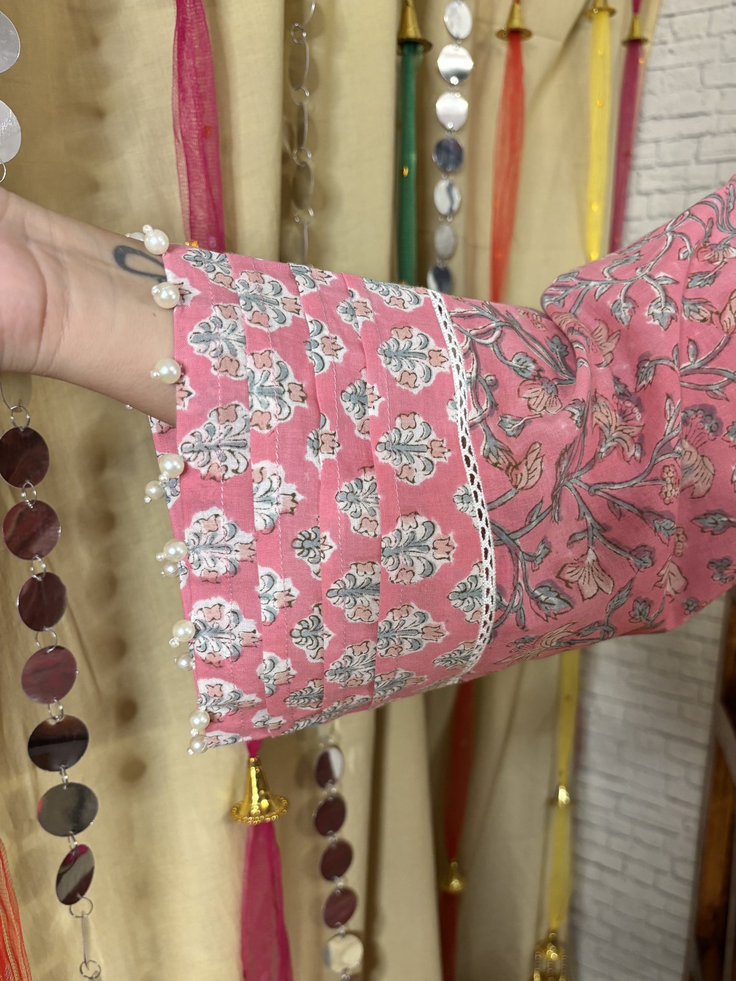 Pariza Hand Block printed Choga Cut Short Kurti with Afghani Salwar