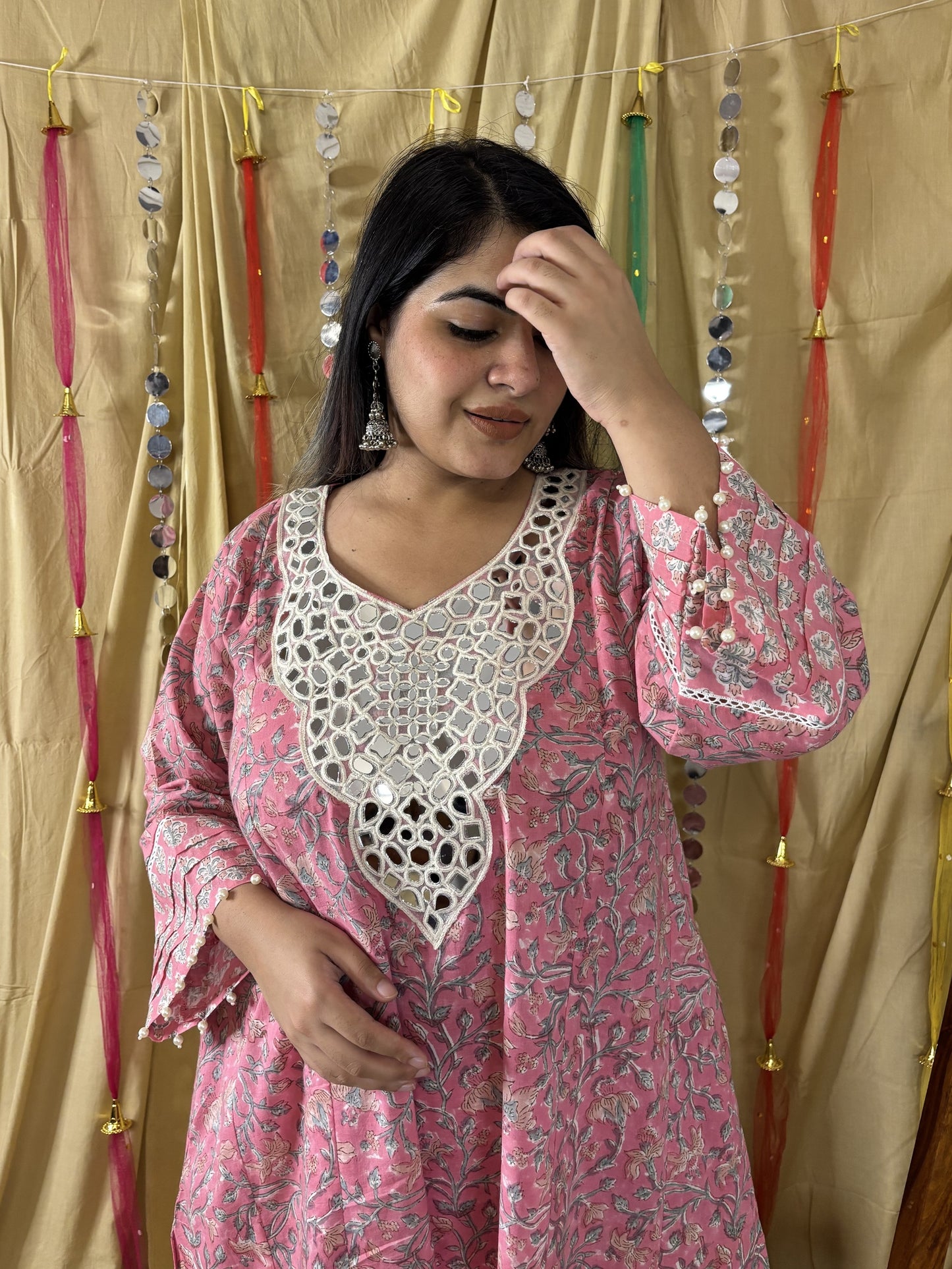 Pariza Hand Block printed Choga Cut Short Kurti with Afghani Salwar