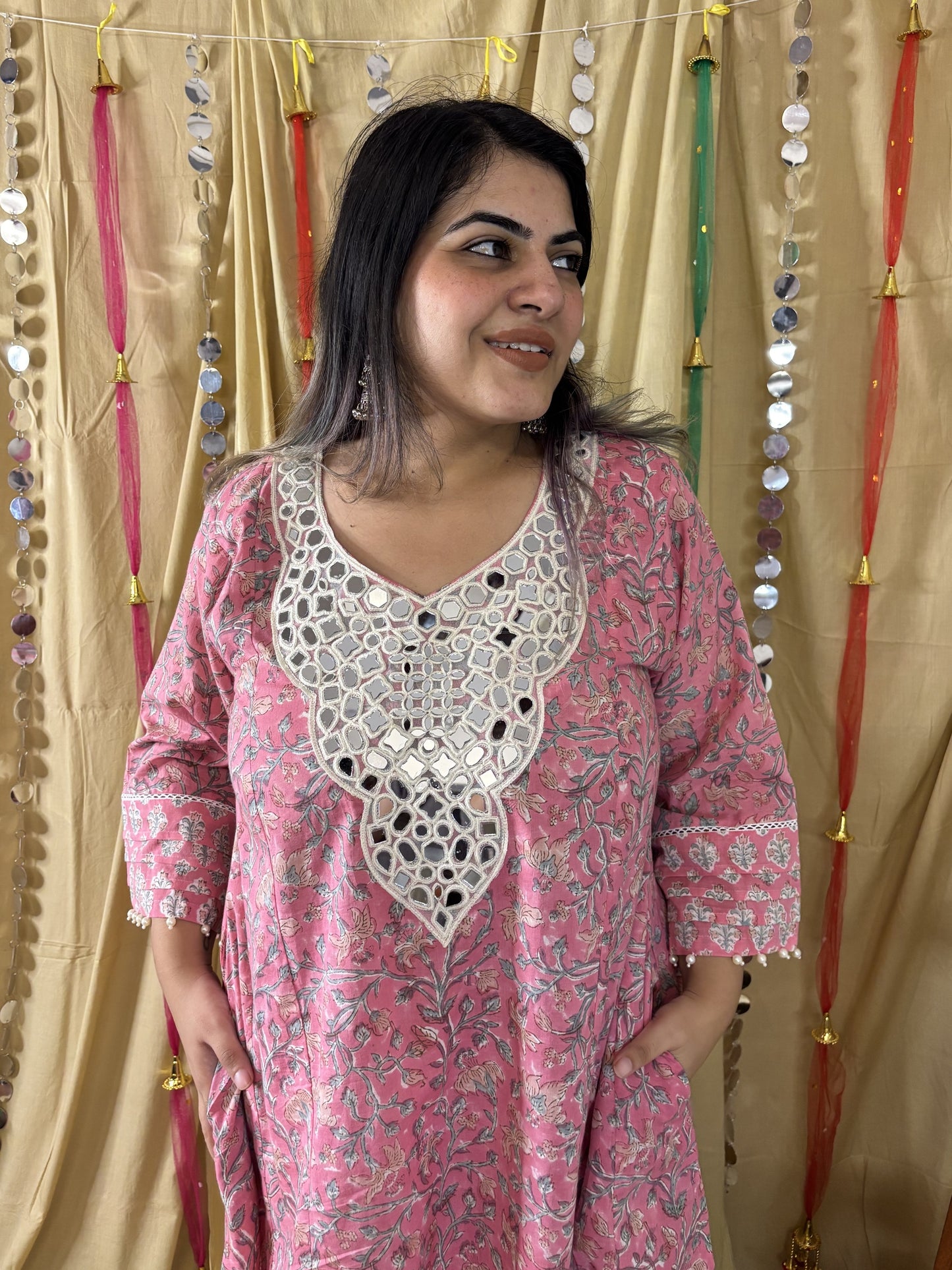 Pariza Hand Block printed Choga Cut Short Kurti with Afghani Salwar