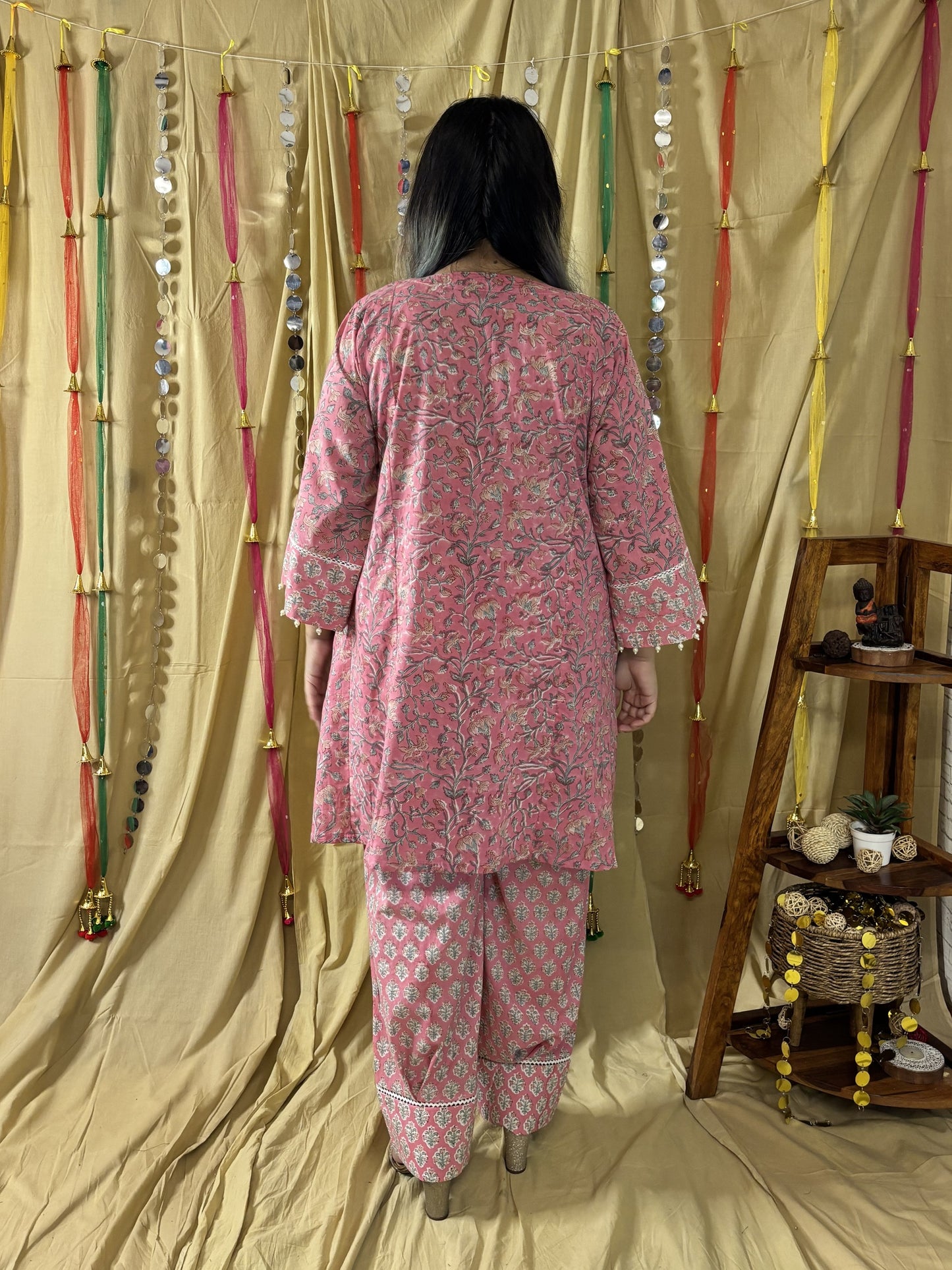 Pariza Hand Block printed Choga Cut Short Kurti with Afghani Salwar