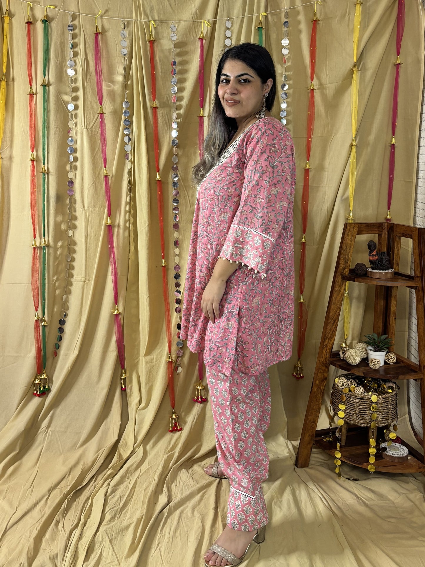 Pariza Hand Block printed Choga Cut Short Kurti with Afghani Salwar