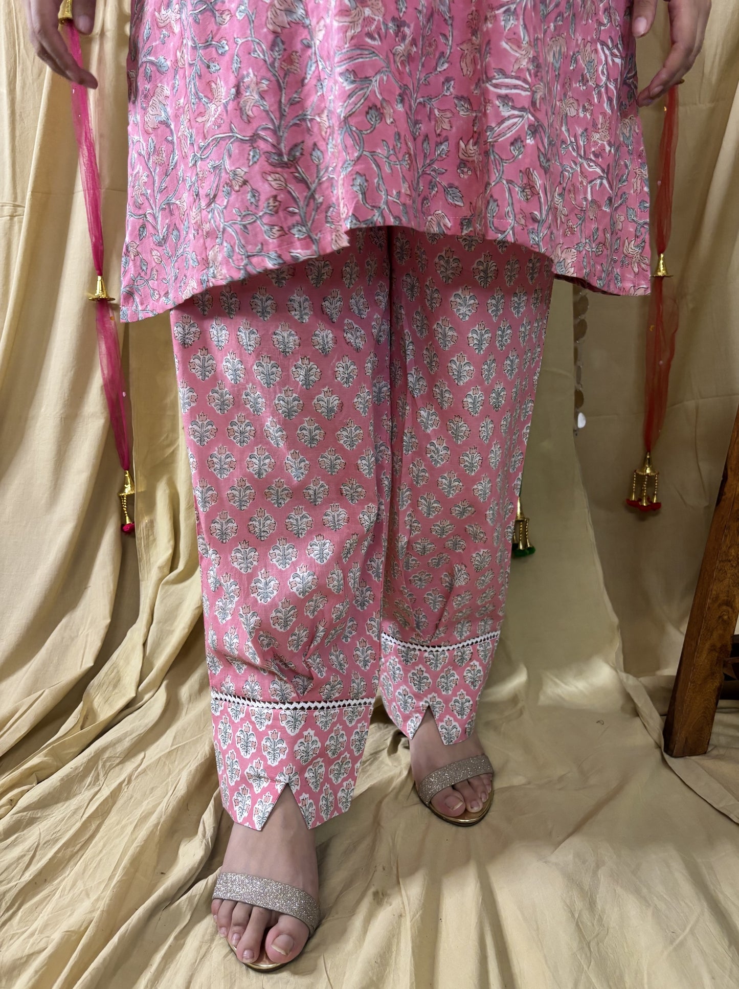 Pariza Hand Block printed Choga Cut Short Kurti with Afghani Salwar