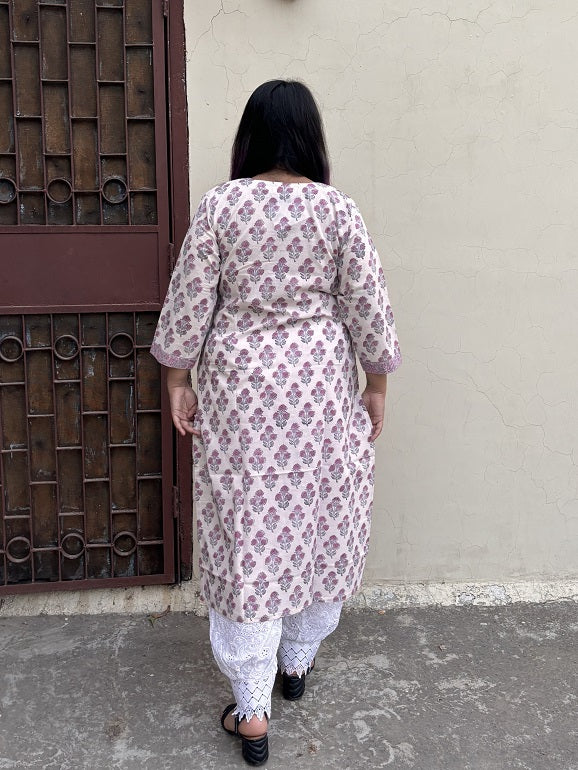 Cosmos Hand Block Printed Kurta with V Neck