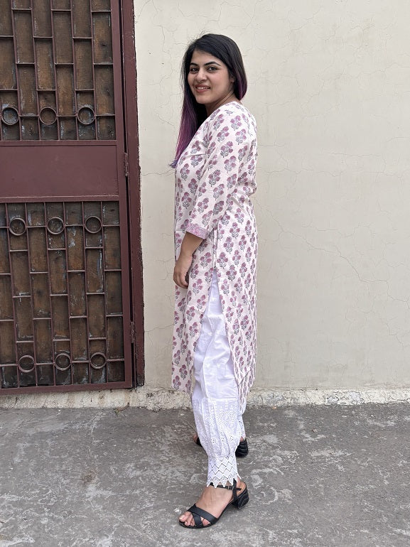 Cosmos Hand Block Printed Kurta with V Neck