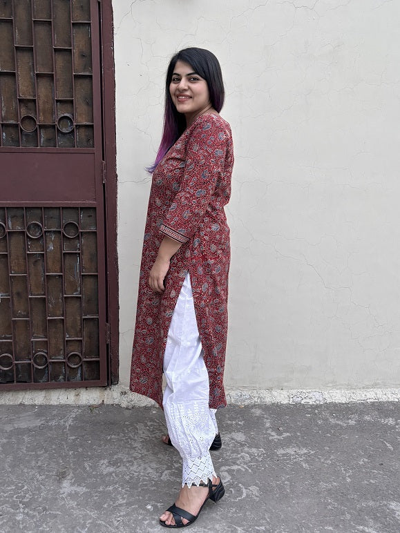 Eesha Hand Block Printed Kurta with V Neck