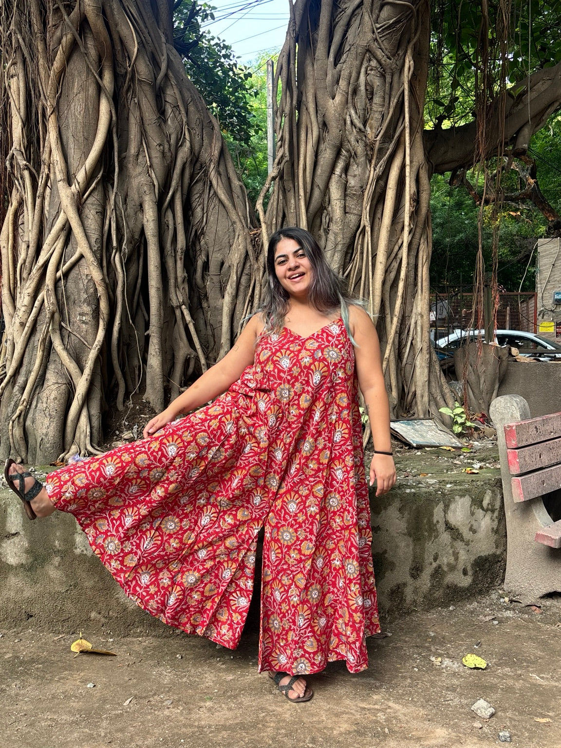 Phoolwari Hand Block Printed Floral Flared Jumpsuit