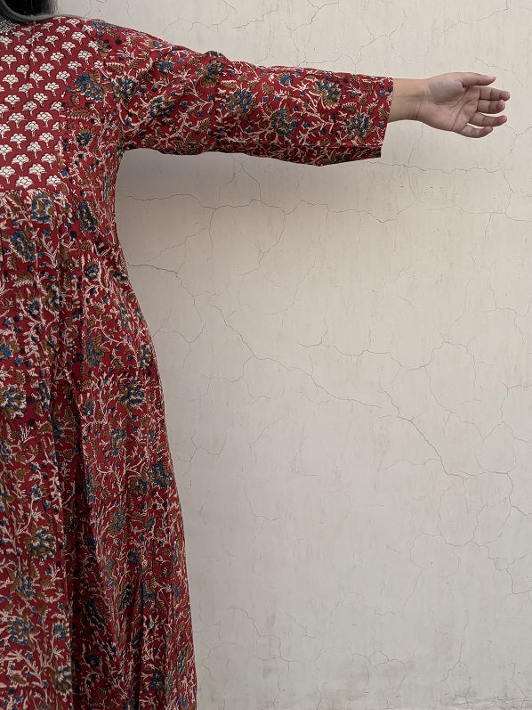 Charvi Hand Block Printed Midi Dress with Gathers