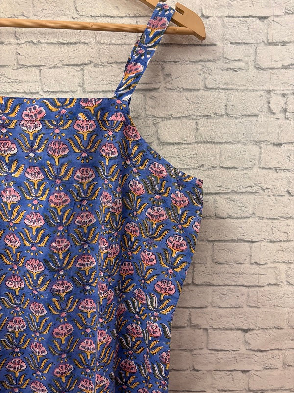 Blue Pink Hand Block Printed Strap Kurta