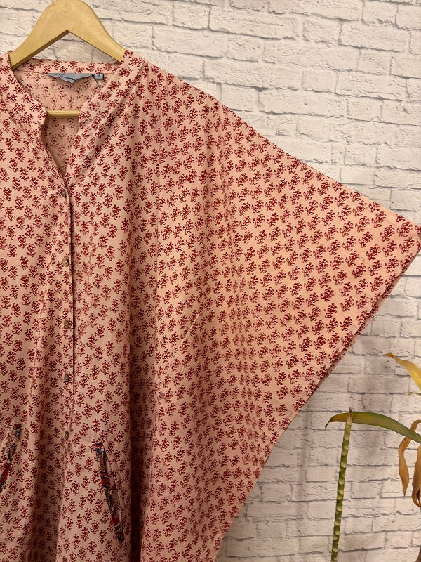 White Red Ajrakh Hand Block Printed High Low Long Shirt Kaftan