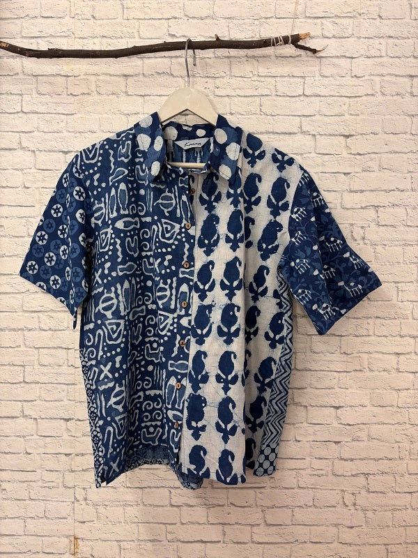 Riot of Colour Indigo Patchwork Comfort Fit Shirt