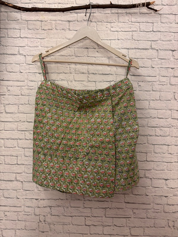 Green Pink Hand Block Printed Skorts