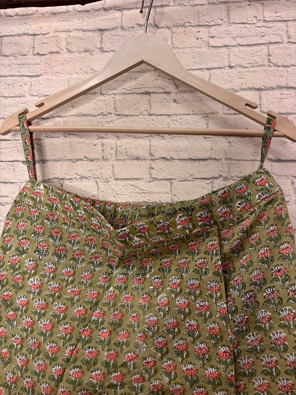 Green Pink Hand Block Printed Skorts