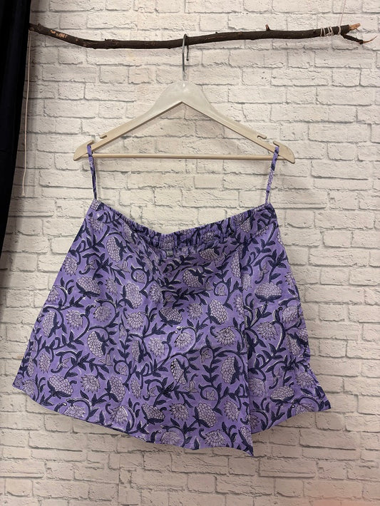 Purple Floral Hand Block Printed Skorts