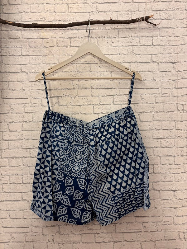 Indigo Patch Hand Block Printed Skorts