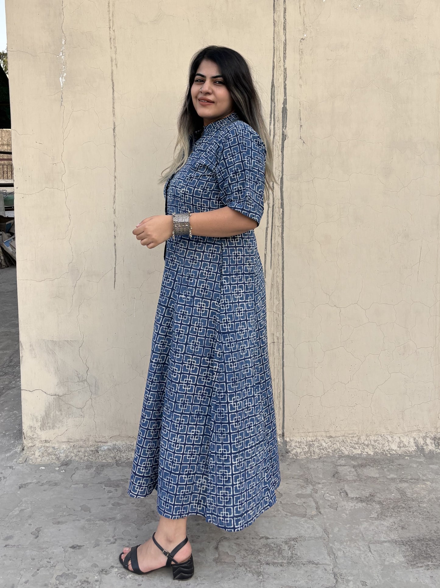 Neel Handblock Printed A Line Maxi Shirt Dress