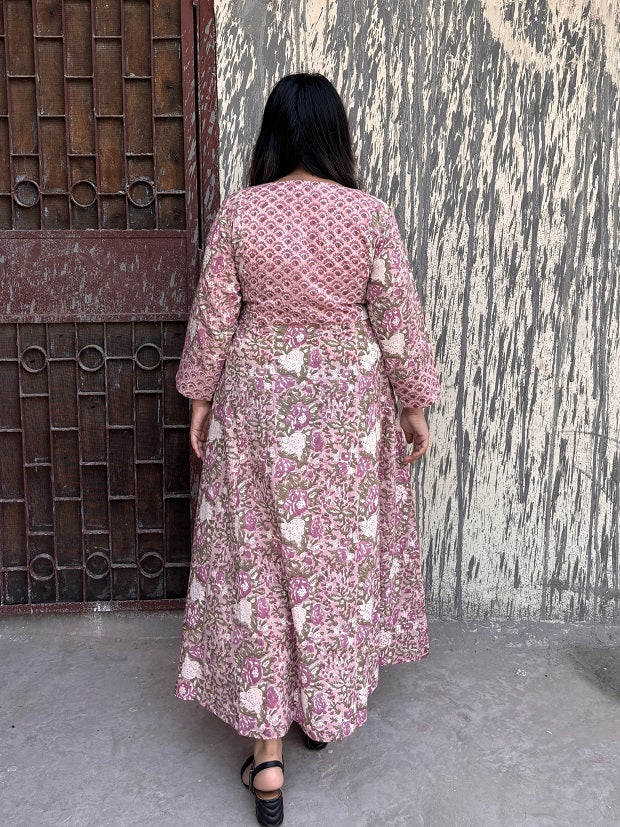 Jamun Hand Block Printed A Line Maxi Patch Dress