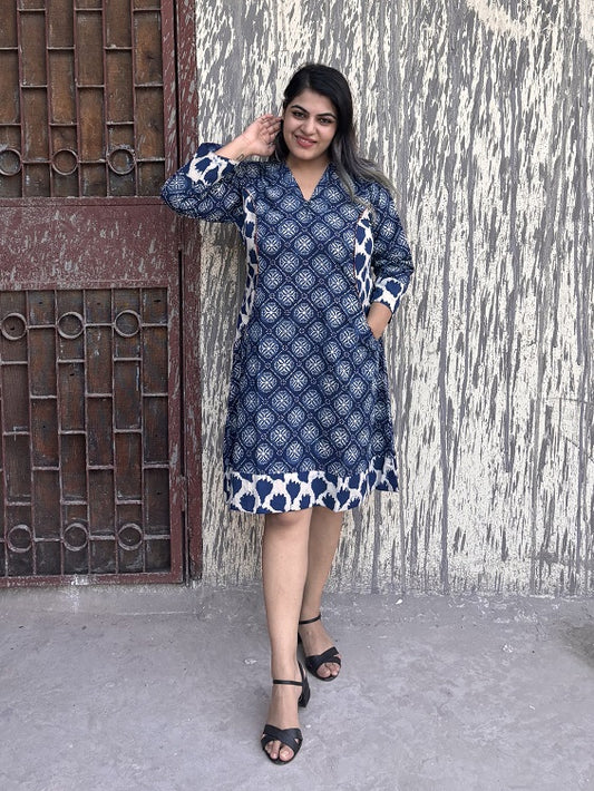 Morning Glory Hand Block Printed Patch Shift Dress