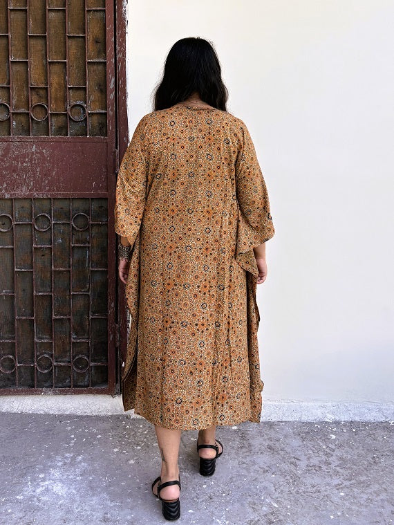 Kashish Orange Ajrakh Hand Embroidered Patch Kaftan