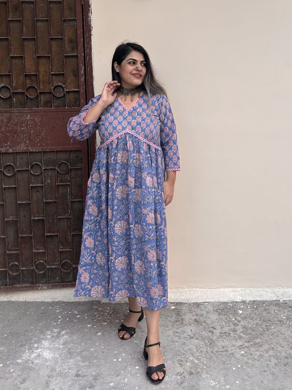 Rhea Hand Block Printed Nyra Cut Midi Dress