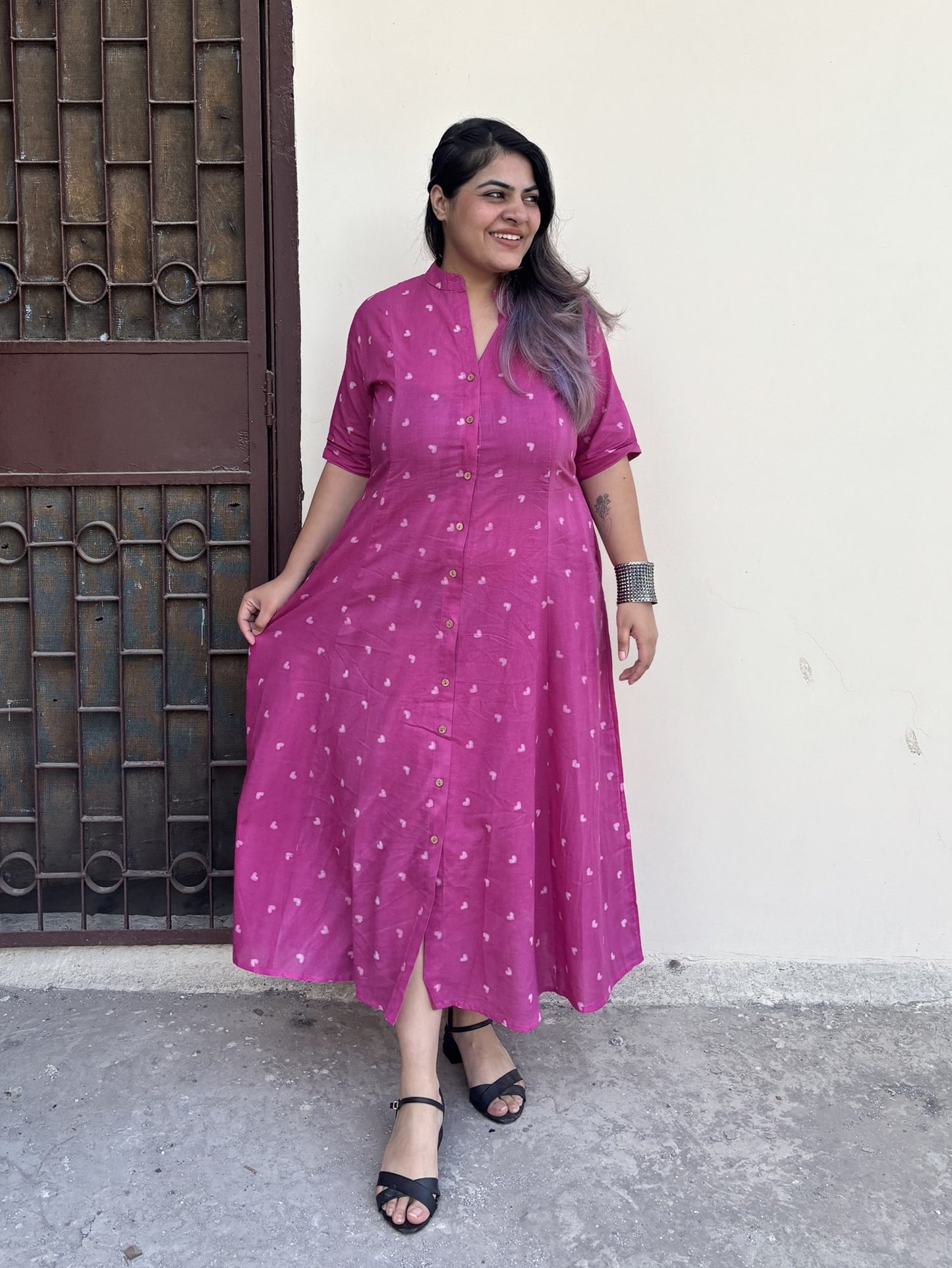 Dilsa Hand Block printed A Line Maxi Shirt Dress
