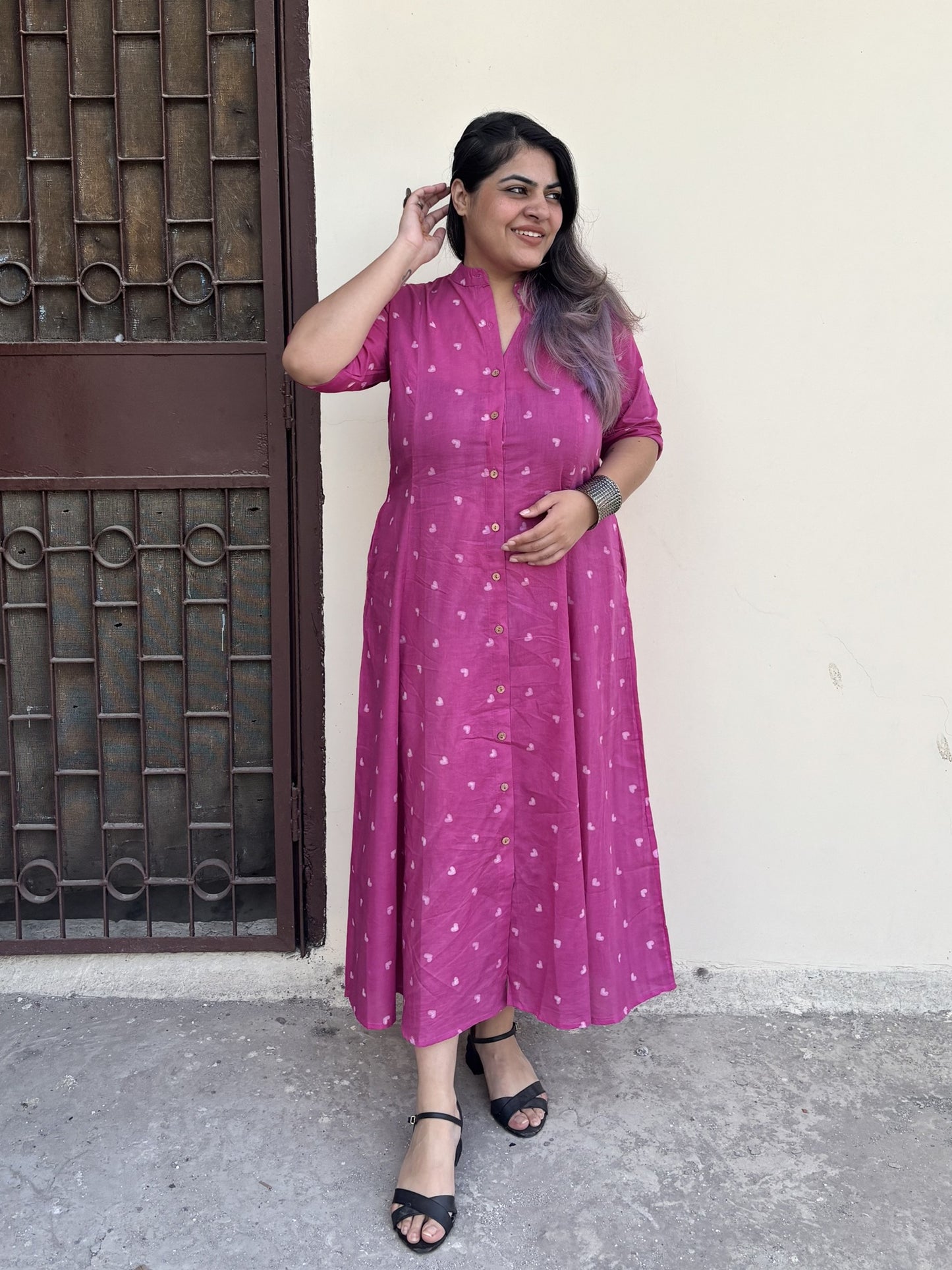 Dilsa Hand Block printed A Line Maxi Shirt Dress