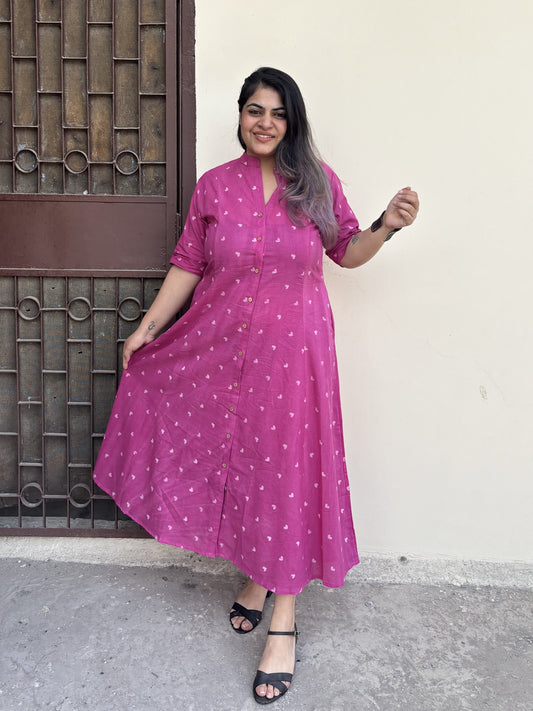 Dilsa Hand Block printed A Line Maxi Shirt Dress