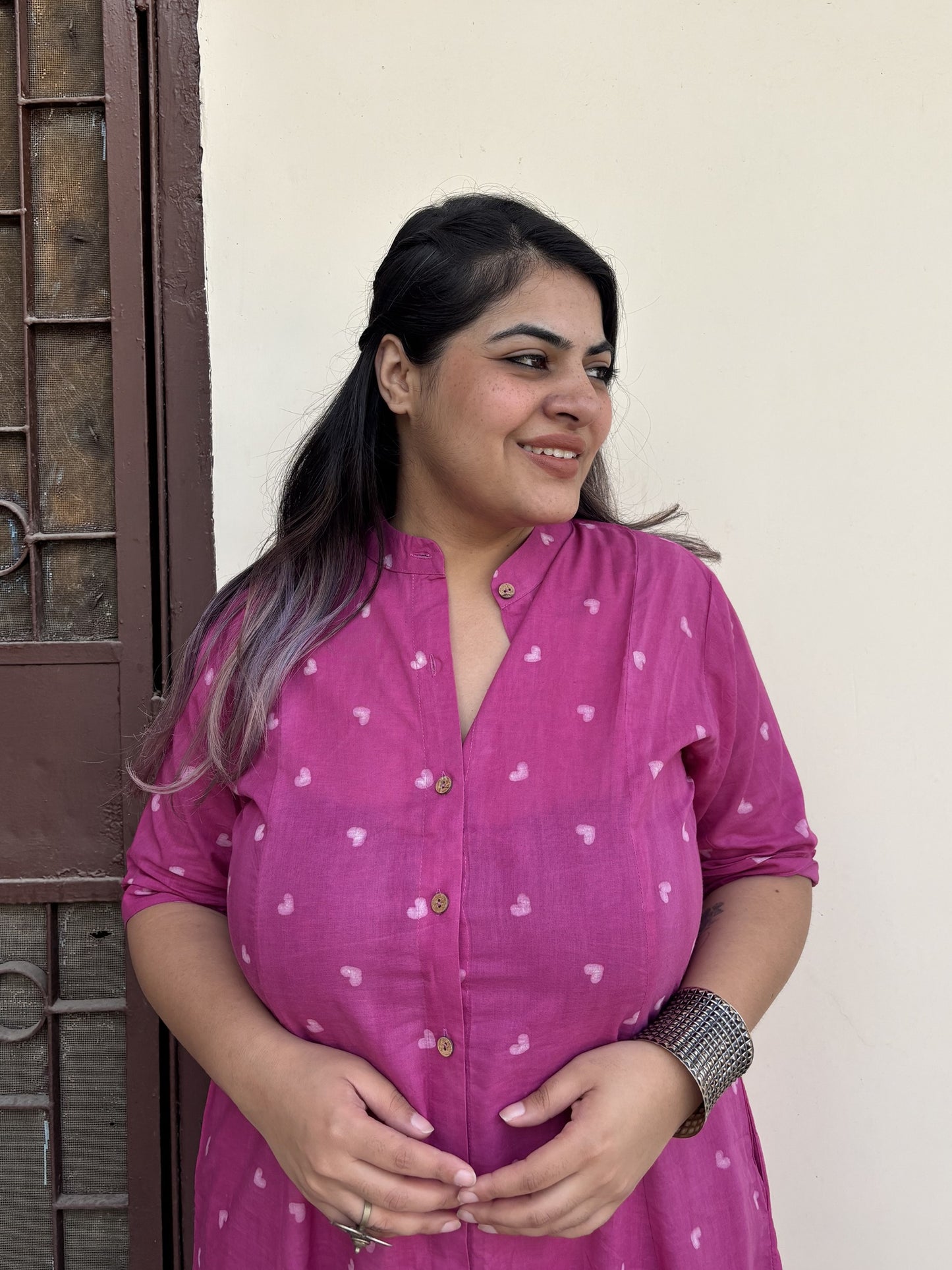 Dilsa Hand Block printed A Line Maxi Shirt Dress