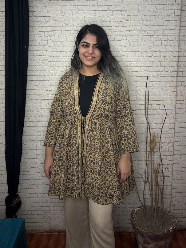 Kashish Ajrakh Hand Block Printed Shrug with Gathers