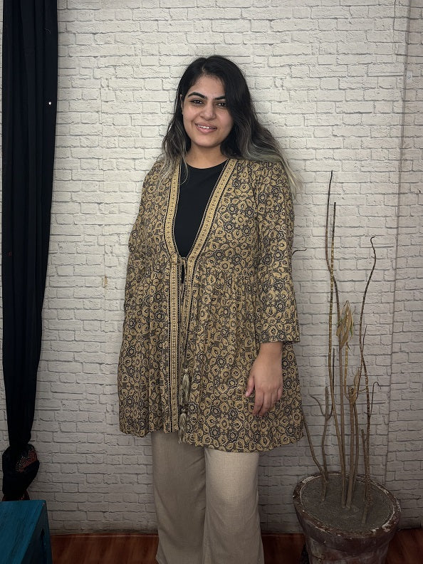 Kashish Ajrakh Hand Block Printed Shrug with Gathers