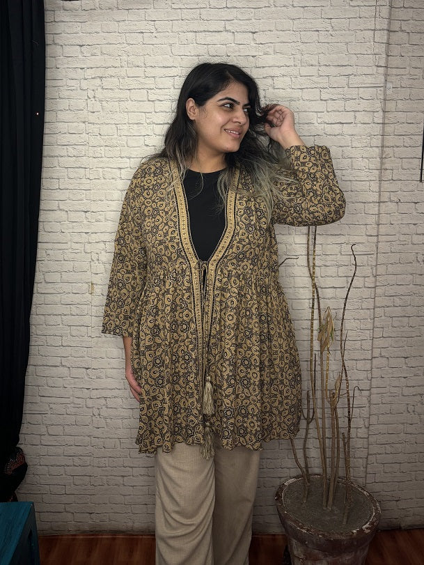 Kashish Ajrakh Hand Block Printed Shrug with Gathers