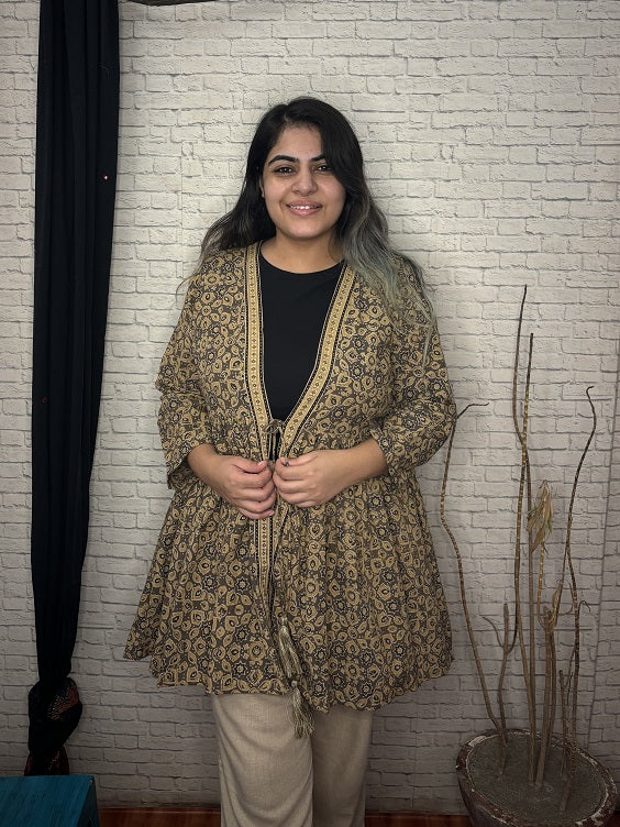 Kashish Ajrakh Hand Block Printed Shrug with Gathers