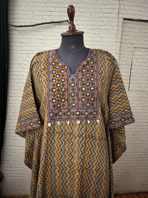 Kashish Zigzag Ajrakh Hand Embroidered Patch Kaftan