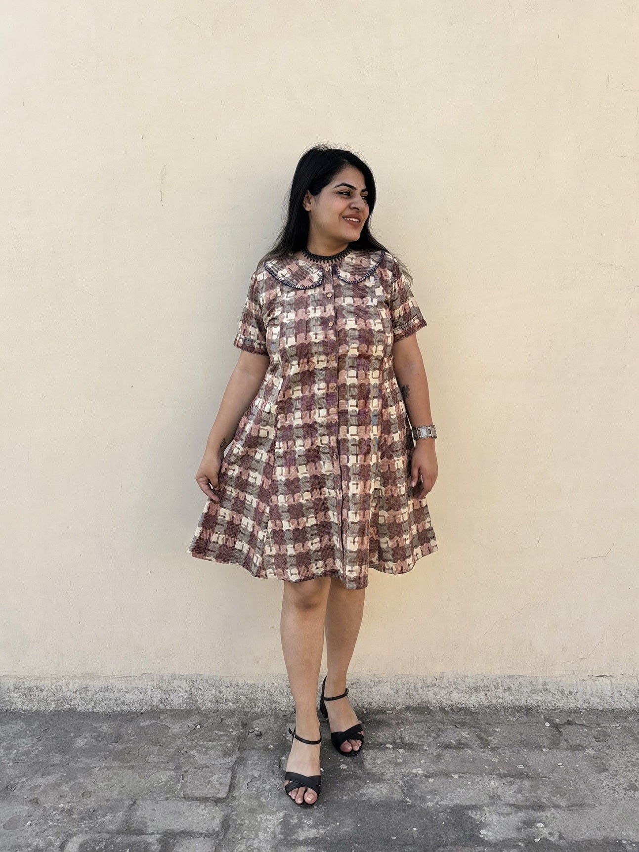 Biskoot Knee Length Shirt Dress with Peter Pan Collar