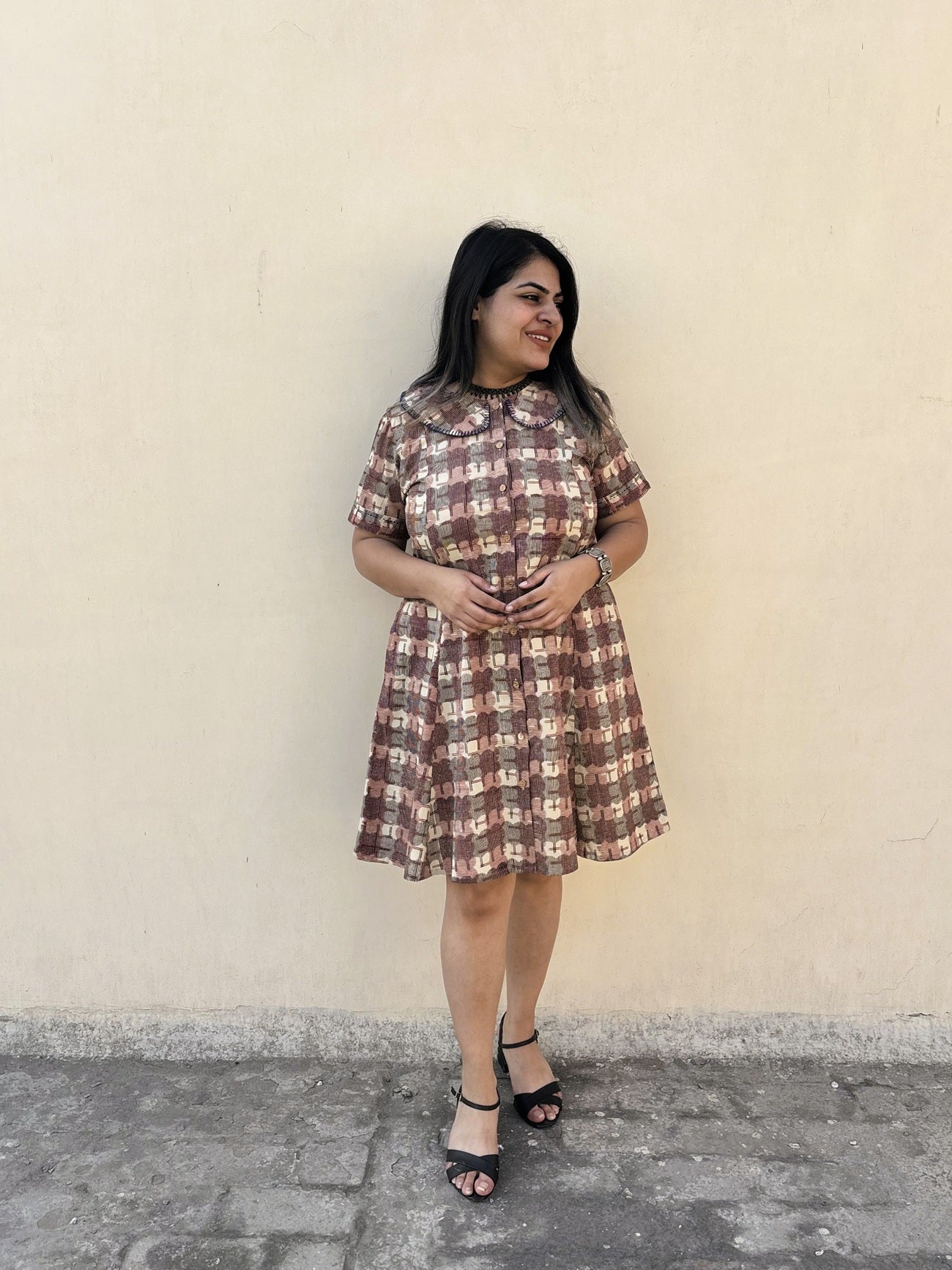 Biskoot Knee Length Shirt Dress with Peter Pan Collar Biskoot Knee Length Shirt Dress with Peter Pan Collar
