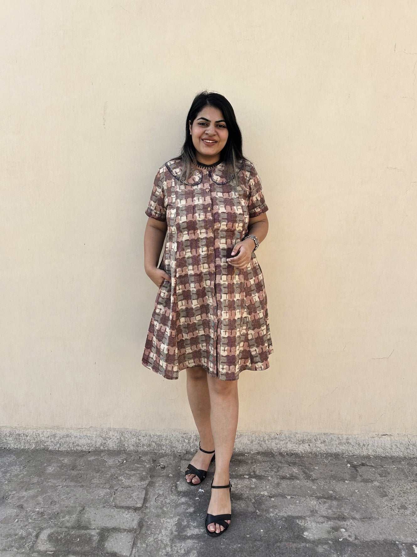 Biskoot Knee Length Shirt Dress with Peter Pan Collar