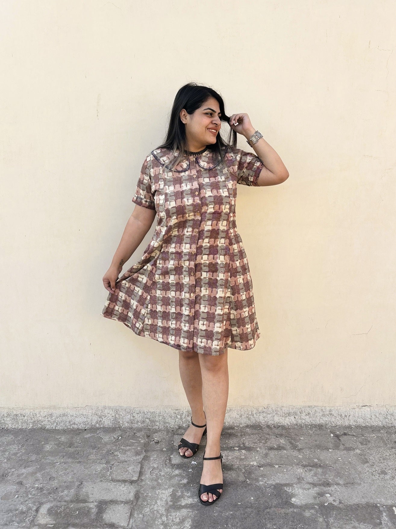 Biskoot Knee Length Shirt Dress with Peter Pan Collar