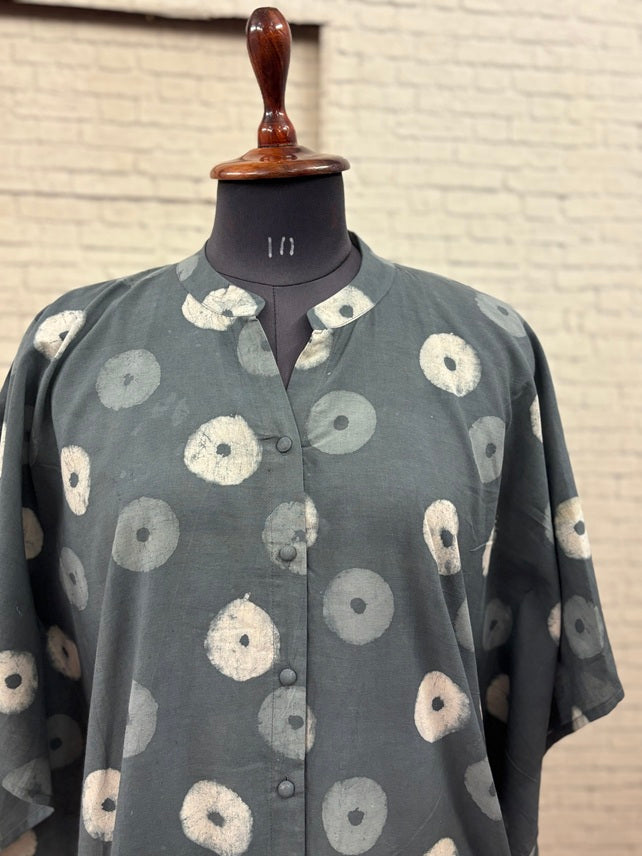Grey Circles High Low Midi Cotton Shirt Kaftan