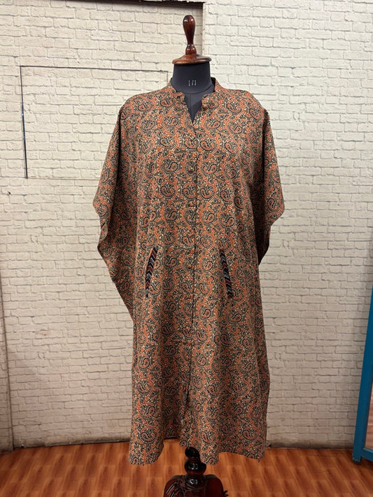 Kashish Orange High Low Midi Cotton Shirt Kaftan